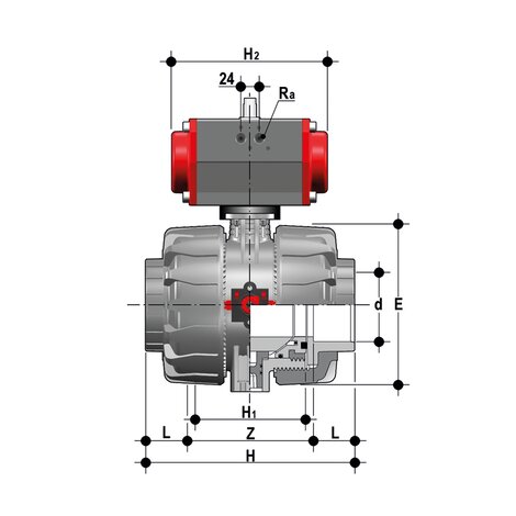 VKDIV/CP NO - Pneumatically actuated ball valve DN 65:100