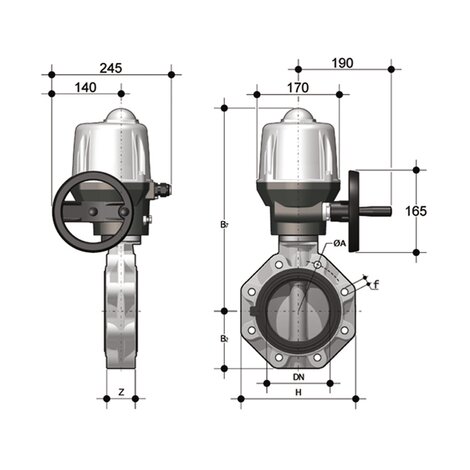 FKOV/CE 90-240V AC LUG ISO-DIN DN 125-200 - ELECTRICALLY ACTUATED BUTTERFLY VALVE