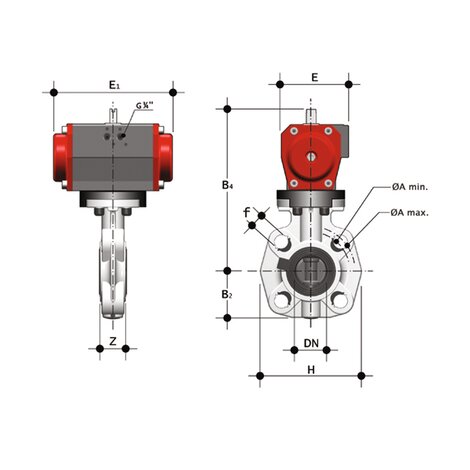 FKOF/CP NC DN 40-65 - PNEUMATICALLY ACTUATED BUTTERFLY VALVE