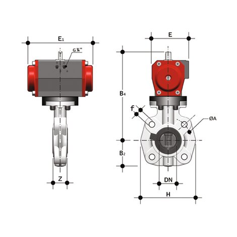 FKOM/CP NO LUG ISO-DIN - Pneumatically actuated butterfly valve DN 65