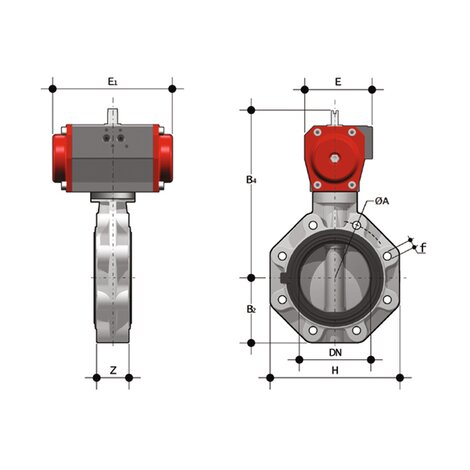 FKOM/CP DA LUG ISO-DIN - Pneumatically actuated butterfly valve DN 80:200