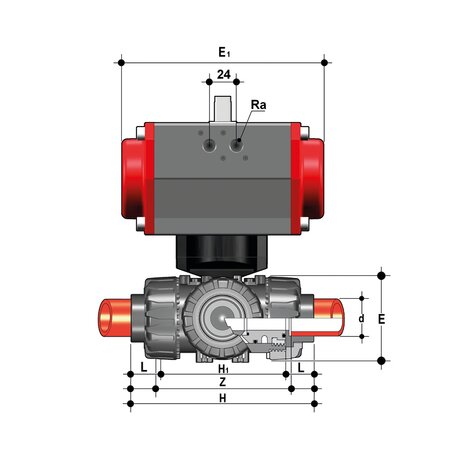 LKDIM/CP SA - Pneumatically actuated ball valve DN 10:50