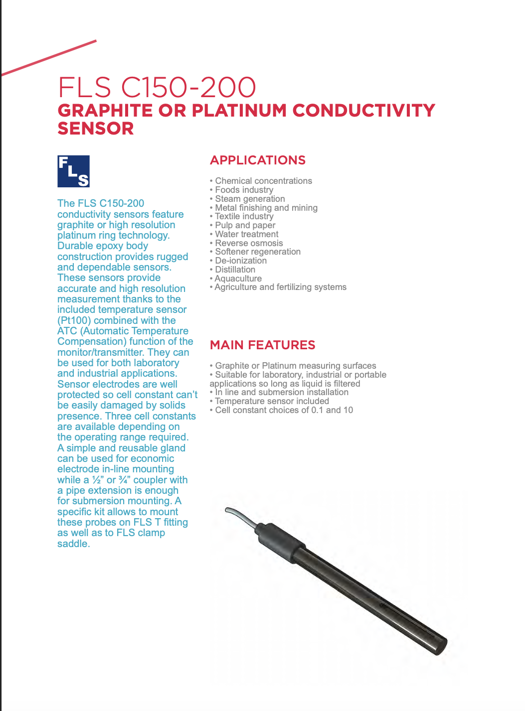 Graphite or Platinum Conductivity Sensor